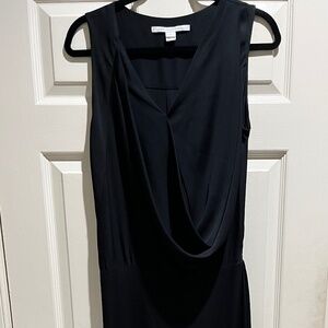 Diane von Furstenberg Solid Black Stretch Silk Faux Wrap Maxi Dress Size 6